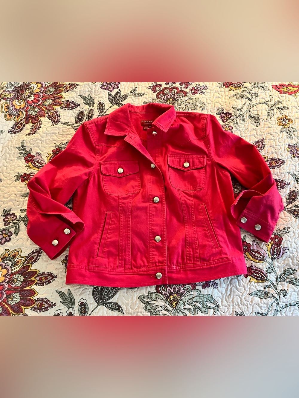 Vintage Y2K Chaps Barbie Denim Jacket P/M 100% Cotton Button Down Pockets